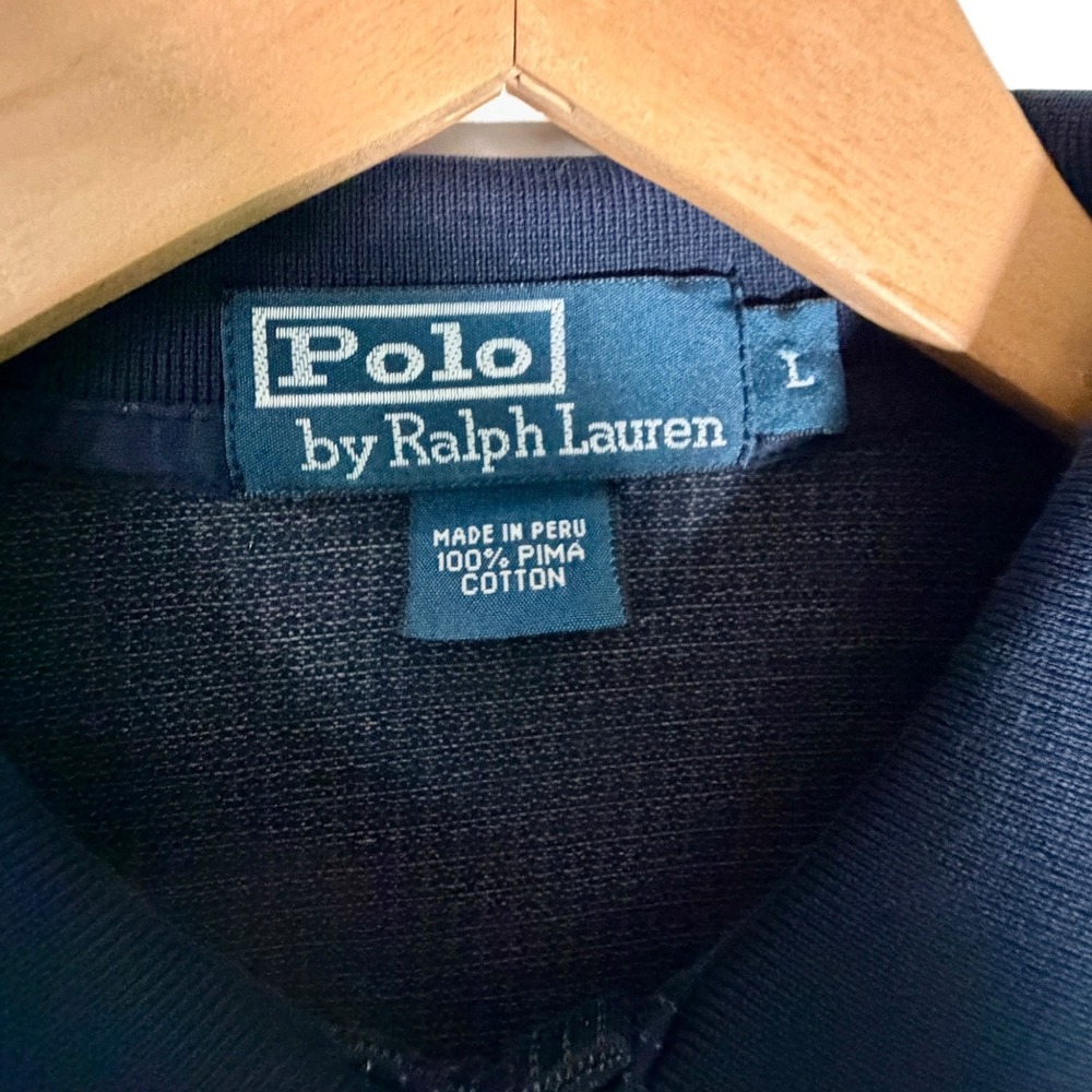 Polo Ralph Lauren Men's Long Sleeve Grid Pima Cotton Polo Shirt Navy Blue Large - Picture 2 of 3